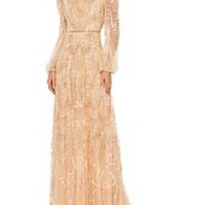 Mac Duggal Long Sleeve Cream Dress